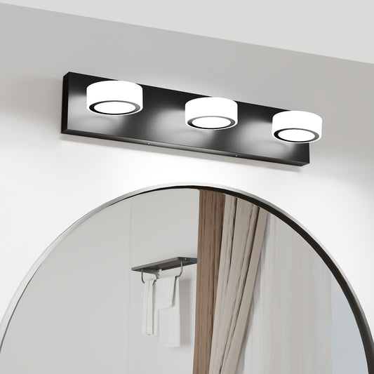 LED 21 Inch Vanity Light White Round Acrylic 3 Light With Black Base Bathroom Wall Lighting Fixture
