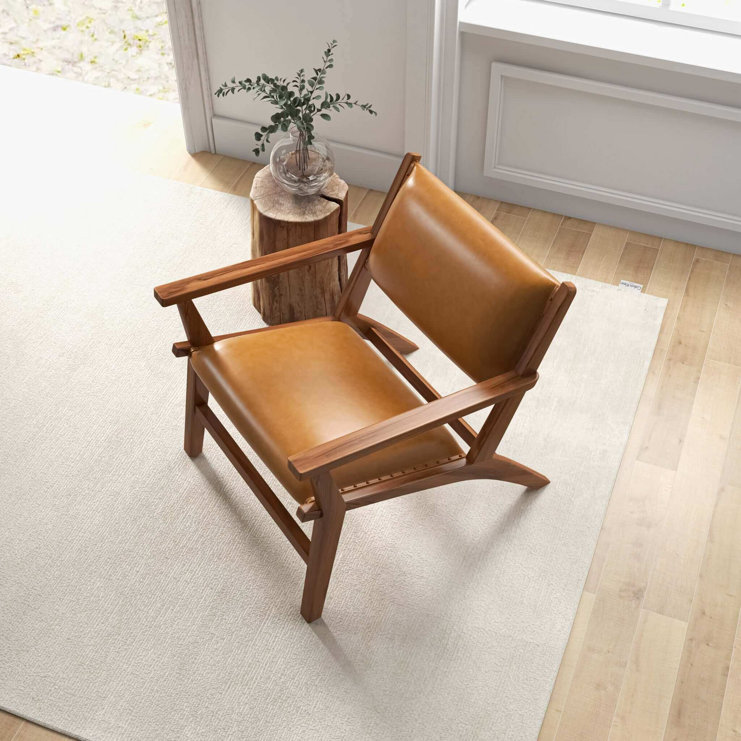 Hendrix Antique Tan Leather Arm Chair Mid-Century Modern Style With Solid Wood Frame 32   L X 26   W X 28   H For Bedroom, Living Room, Hallway
