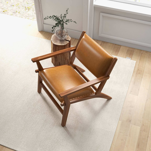 Hendrix Antique Tan Leather Arm Chair Mid-Century Modern Style With Solid Wood Frame 32   L X 26   W X 28   H For Bedroom, Living Room, Hallway