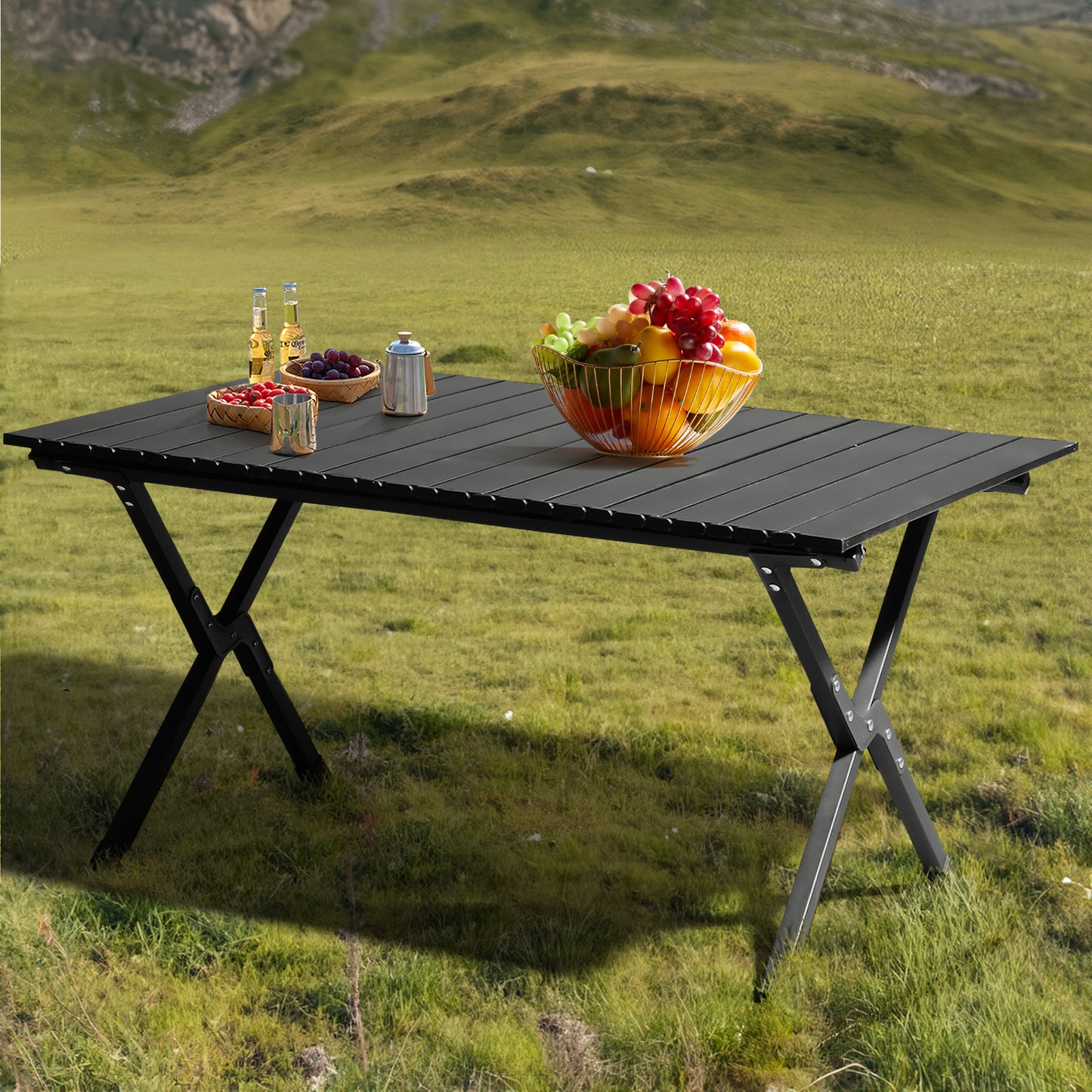 116cm Carbon Steel Camping Table Multifunctional Picnic Table Portable Table Folding Table