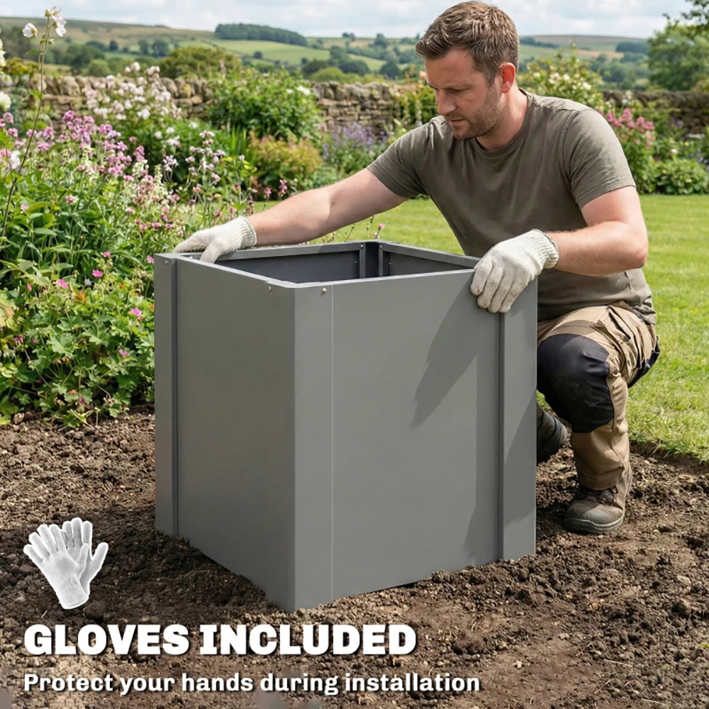 Raised Garden Bed Galvanized Planter Box Outdoor Open-Bottom Design With Gloves For Gardening Vegetables, Flower