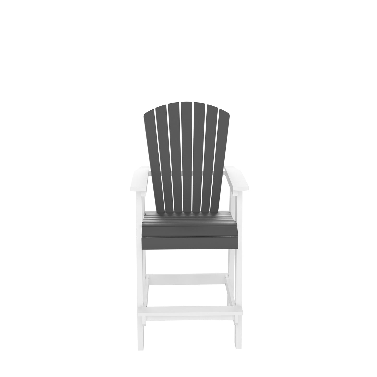HDPE Bar Chair, Outdoor Tall Adirondack Chairs Set Of 2, Patio Bar Stool Chair With High Back White   Gray, Set Of 2