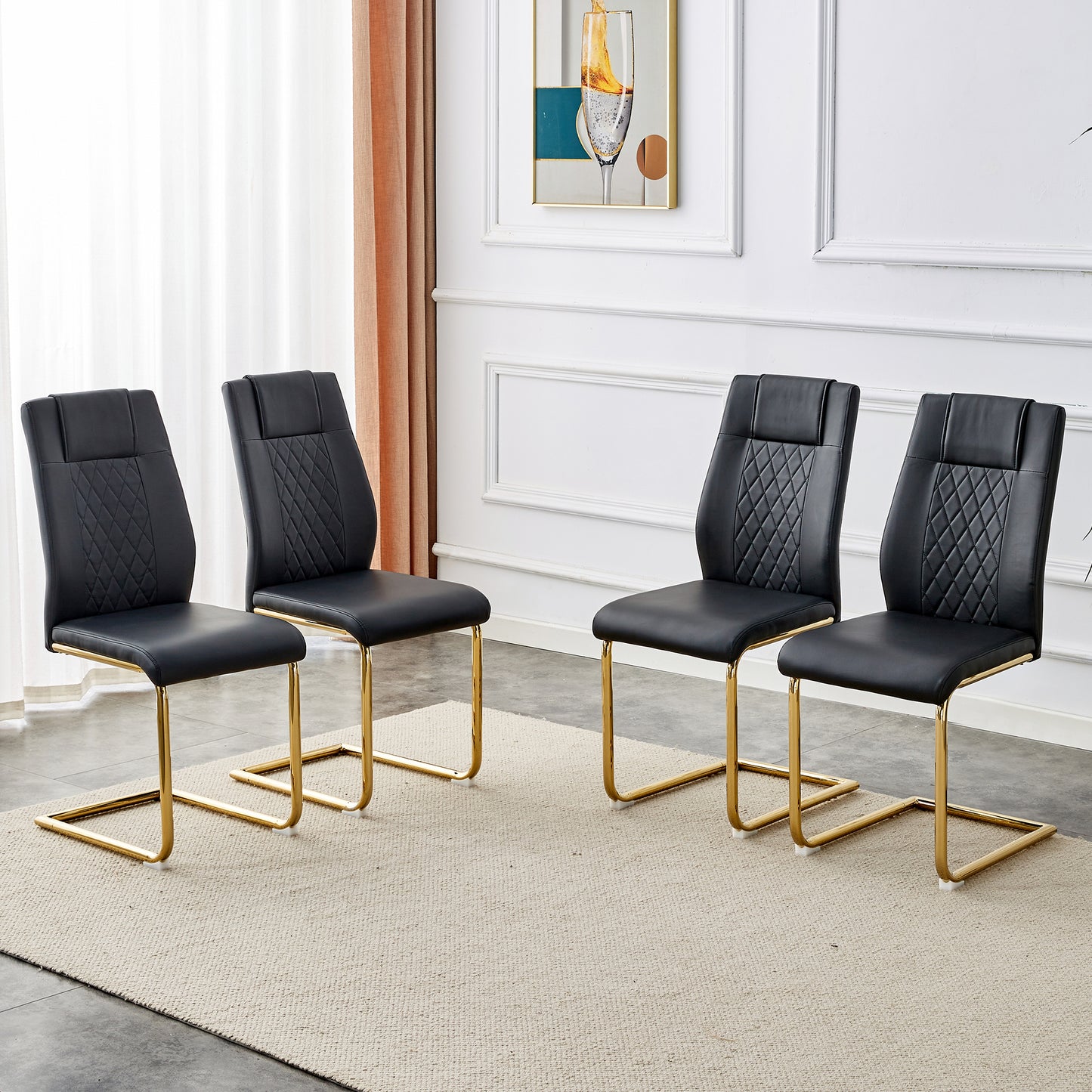 Modern Dining Chairs With Faux Leather Padded Seats,dining Room Chairs,gold Metal Leg Upholstered Chairs,suitable For Kitchens,living Rooms,bedrooms,and Offices,set Of 6 Black PU Leather  C-001
