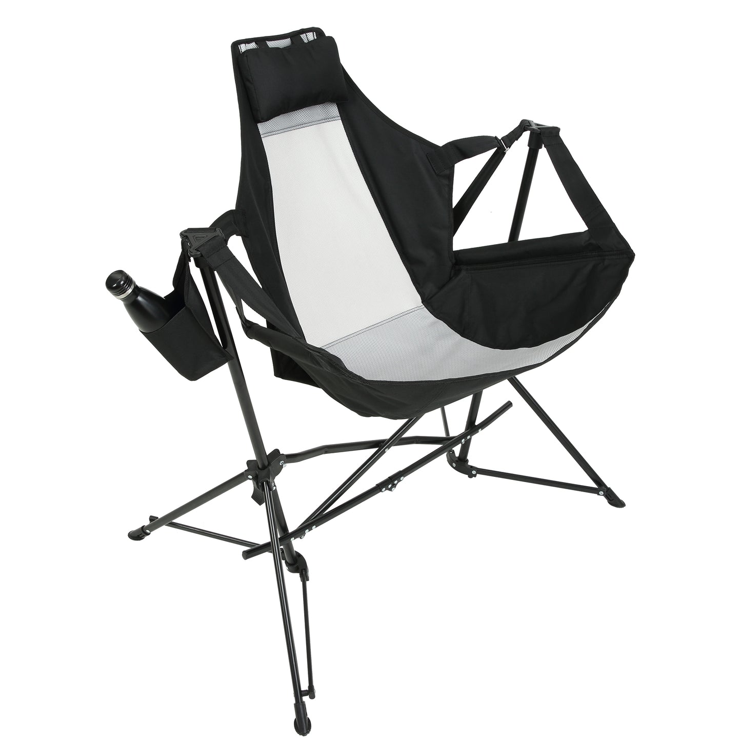Hammock Camping Chair, Folding Portable Rocking Chair, Aluminum Alloy Adjustable Back Swinging Chair With Pillow Cup Holder, Recliner With Carry Bag For Outdoor Travel Lawn Backyard, Black   2pcs