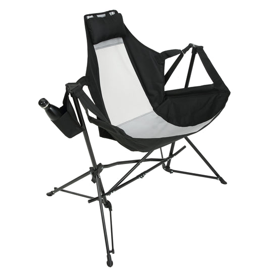 Hammock Camping Chair, Folding Portable Rocking Chair, Aluminum Alloy Adjustable Back Swinging Chair With Pillow Cup Holder, Recliner With Carry Bag For Outdoor Travel Lawn Backyard, Black   2pcs