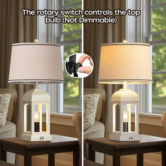 Table Lamp For Living Room, Farmhouse Lamps Set Of 2 With USB A C And Nightlight, 26  Rustic Bedside Lamps With 3-Way Dimmable, Touch Nightstand Lamp For Bedroom, White