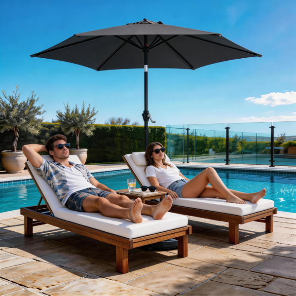 7.5FT Round Outdoor Patio Umbrella With Tilt Adjustment, Crank Lift System, 6 Iron Ribs & Iron Pole, Waterproof UV Protected Polyester Canopy, Gray