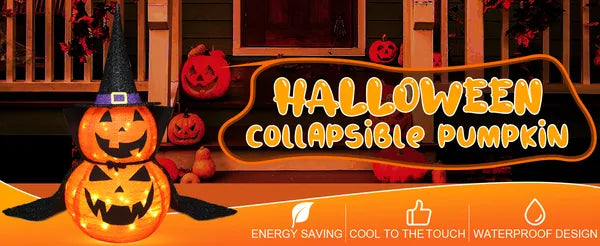 3FT Halloween Collapsible Pumpkin Decoration, 50 LED Pop-Up Pumpkin Lamp With Star Cap, Plug In Halloween Jack-O-Lantern With Metal Stand For Indoor Outdoor Garden Patio Party Decor