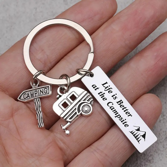 4pcs  Camping Site Life Is Better Keychain, RV Camping Trailer Accessories, Camping Travel Trailer Keychain Gifts, Souvenirs, Car Parts Package Charm