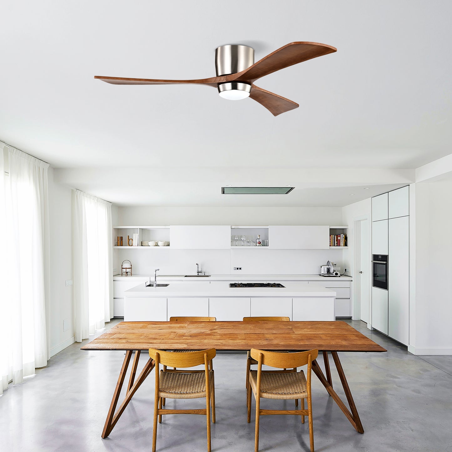 Ceiling Fan With Lights Remote Control,Quiet DC Motor 3 Wood Blade Ceiling Fans 6 Speed Levels,Reversible Ceiling Fan, For Patio Living Room, Bedroom, Office,Indoor. Stain Nickel Walnut