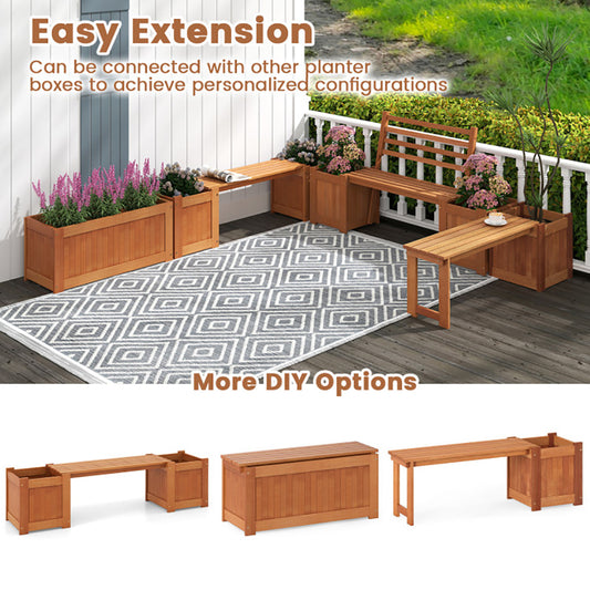 Outdoor Planter Box Wooden Bench Set With 2 Open-ended Planter Boxes And Salt Backrest For Various Outdoor Spaces Like Balconies, Gardens, And Decks