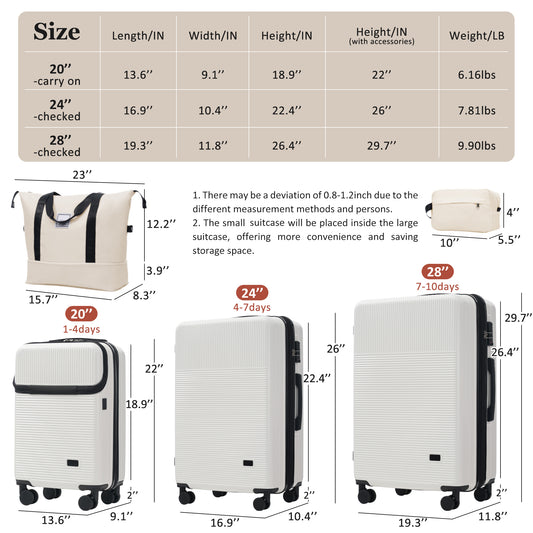 Luggage Sets 5 Piece With Half-opening, Hardside Carry On Suitcase Set With Double Spinner Wheel, Lightweight Travel Luggage With USB Port,TSA Locks