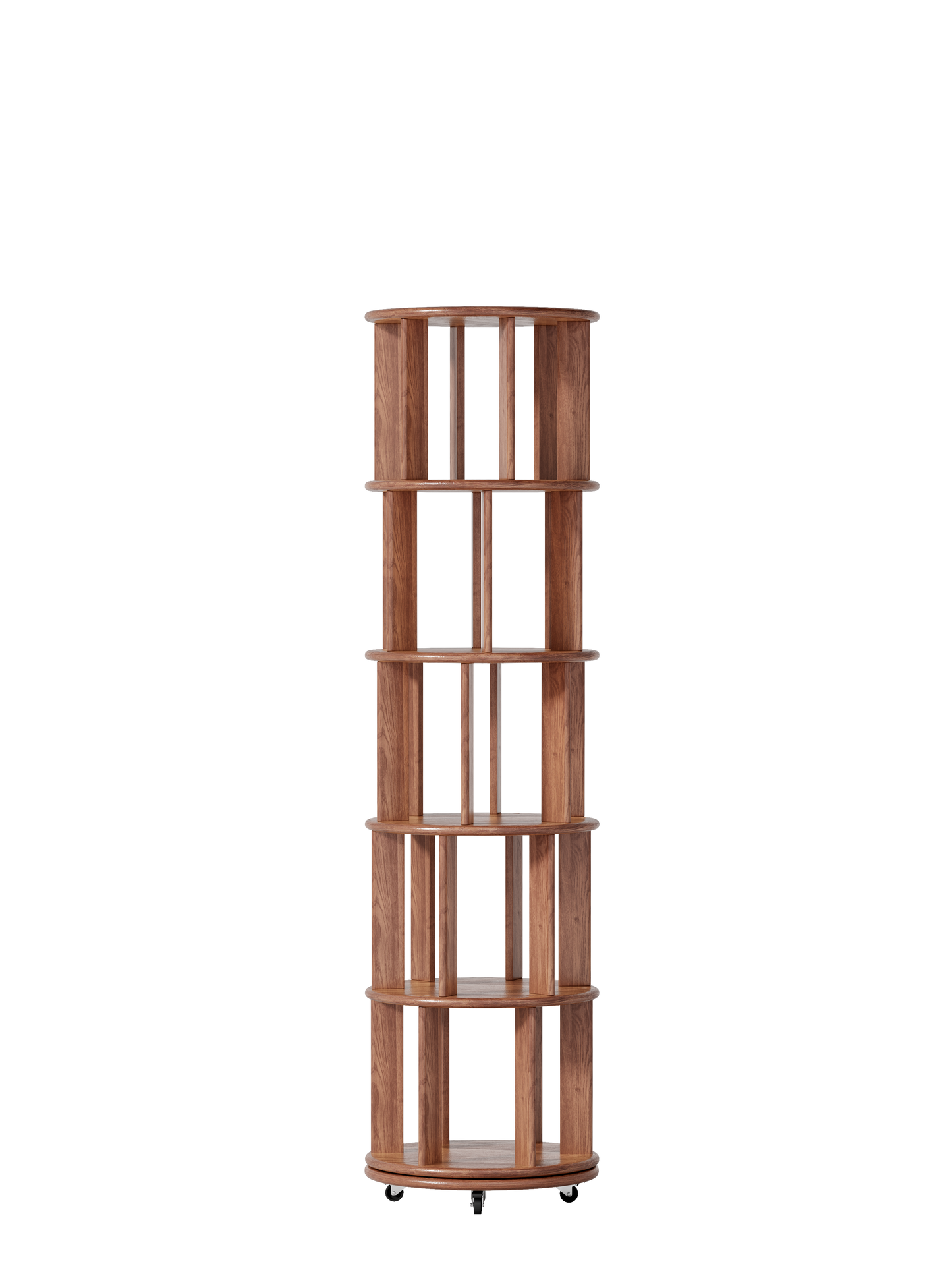 1 0 0 Solid Wood Rotating Bookshelf On Wheels,5 Tier, Round Revolving Bookcase, 360 Spinning Book Shelf Tower For Kids, Narrow Rolling Bookshelves For Small Space, Corner, Bedroom, Office, Walnut