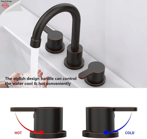 Widespread Bathroom Sink Faucet Oil Rubbed Bronze 2 Handle 8 Inch 3 Hole 360' Swivel Spout Vanity Sink With Pop Up Drain Assembly-Unable Ship On Weekends, TK And TEMU Only For Pickup
