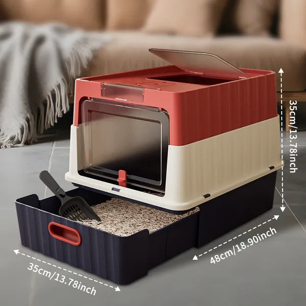 Simple Drawer Style Red Cat Litter Box, Humanized Design, Does Not Occupy Household Storage Space