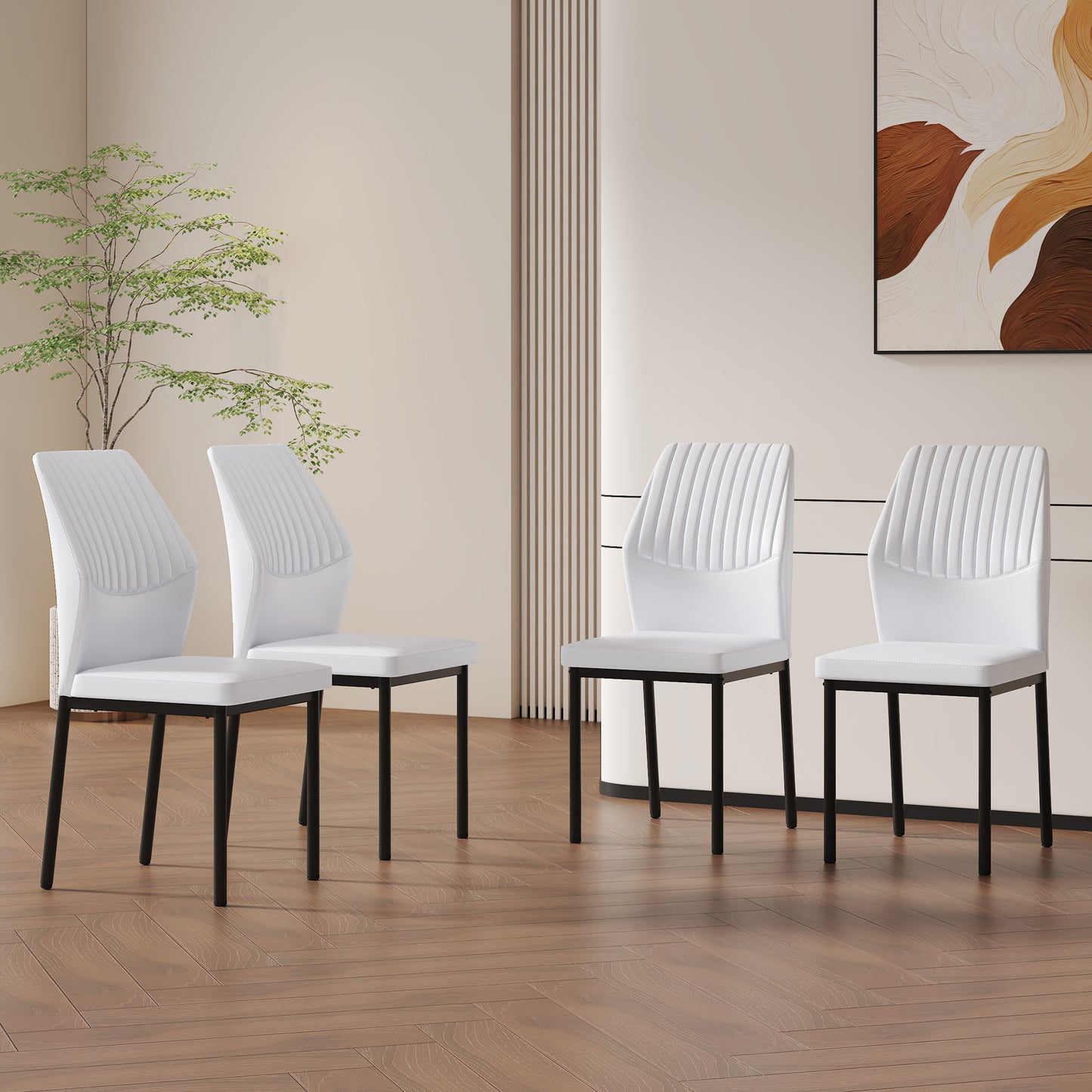 4-piece Set Of White And Black Light Luxury PU Dining Chairs Ergonomic Backrest, 36.7 Inches High, Suitable For Multiple Scenarios.Set Of 4 WHITE PU Material High Resilience Dining Chairs.