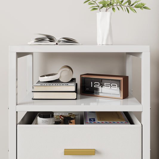 Bedside End Table Particle Board Modern Nightstand With 2 Fabric Drawers For Bedroom Living Room White