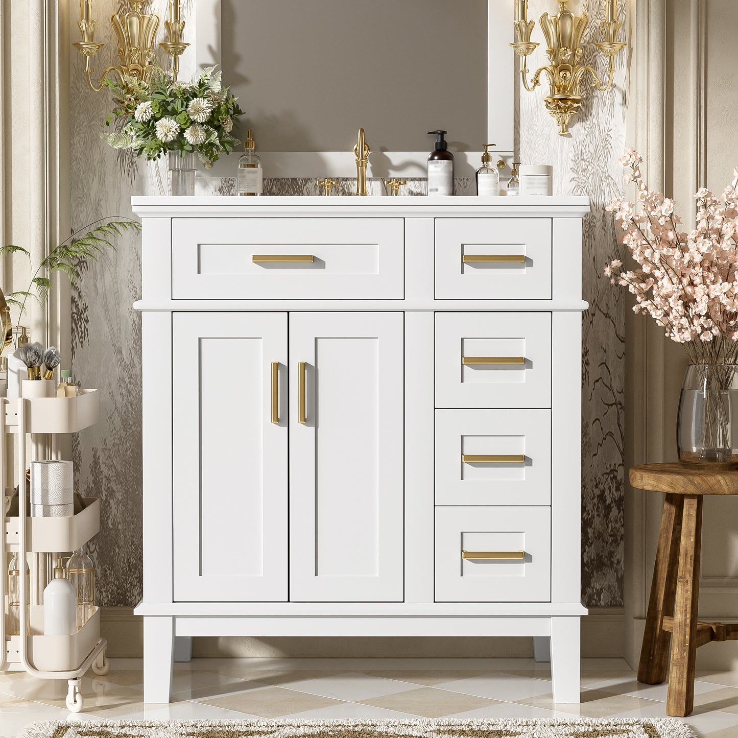30  Bathroom Vanity With Ceramic Sink, Modern Storage Cabinet With Soft-Close Doors, Deep Drawer & Standard Drawer, Stylish Bath Vanity For Small Bathrooms Old SKU N729P276610K