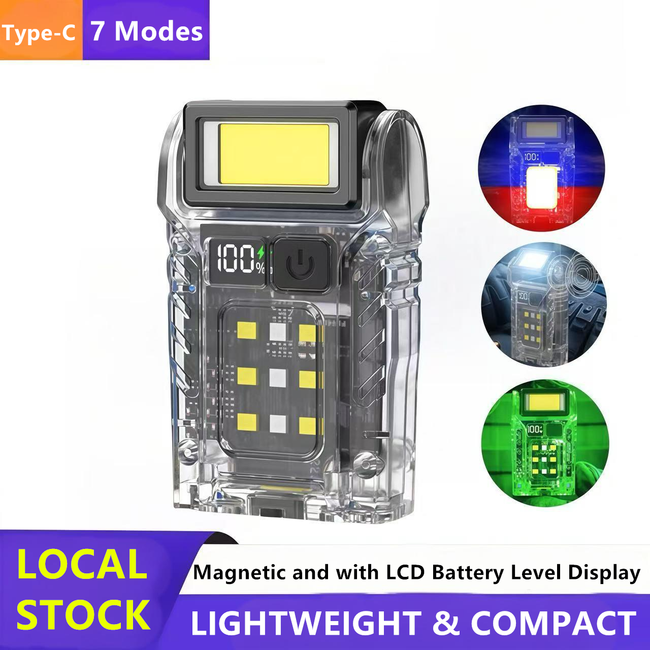 Mini Pocket LED Flashlight Magnetic USB Rechargeable Torch Work Light Belt-Clip