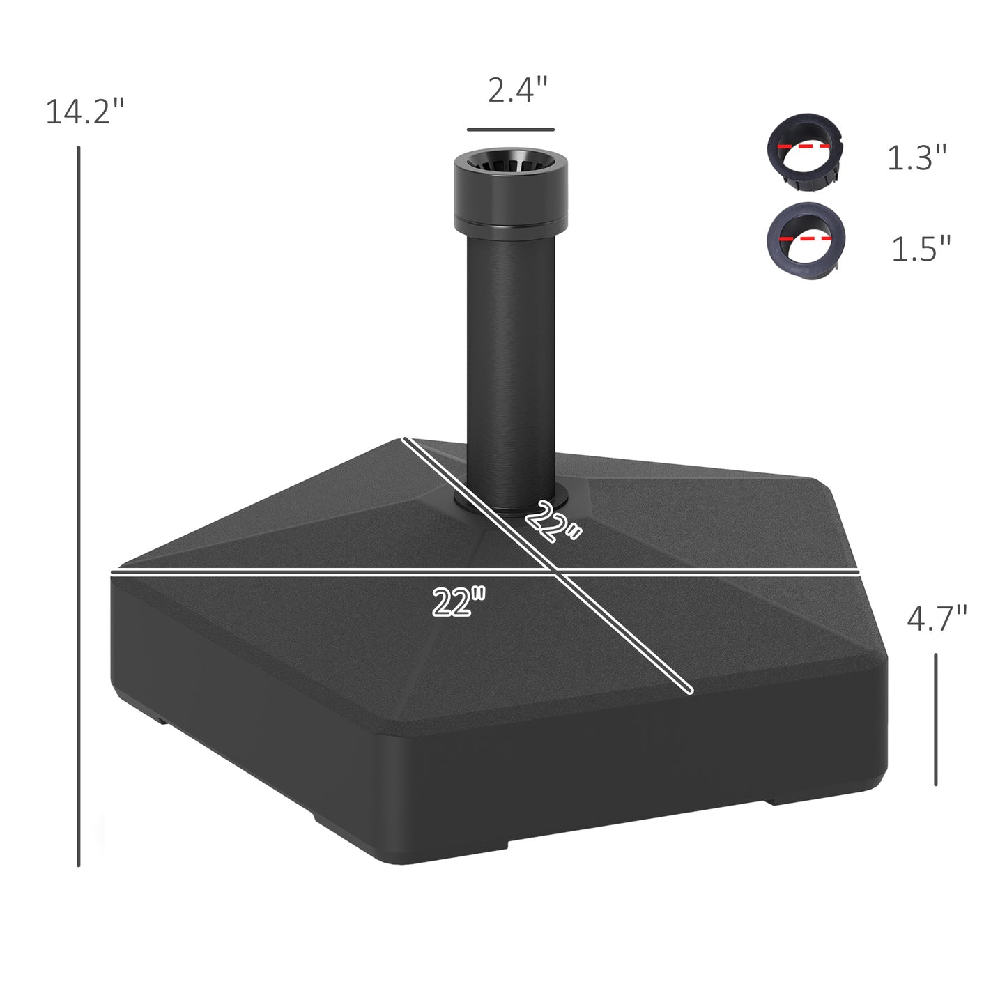 Patio Umbrella Base Holder, Heavy Duty Outdoor Umbrella Stand Base, Filled Up To 42lbs With Stand Or 33lbs With Water For Garden, Poolside, Black