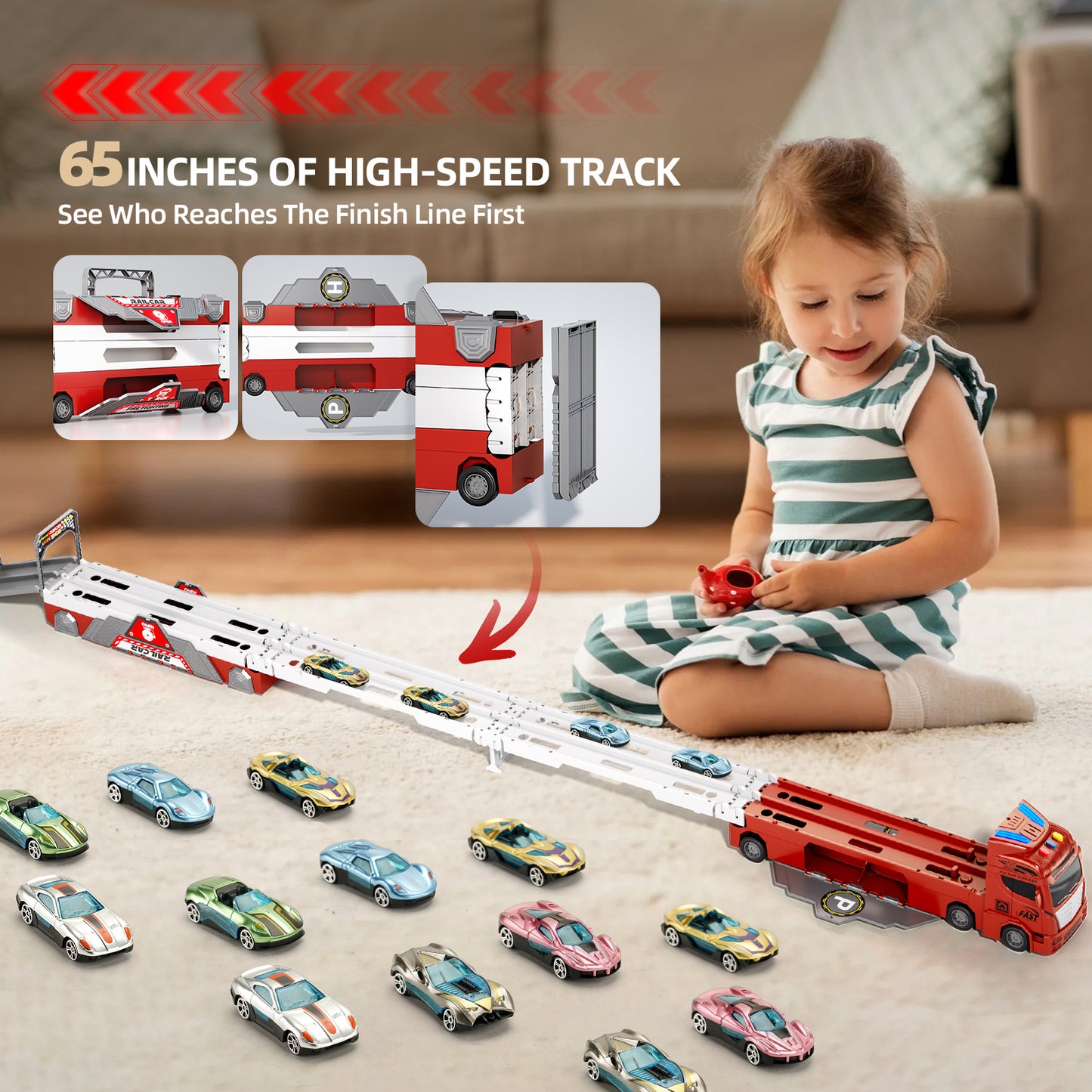 2026  Fire Truck Toys Car With Lights Sounds Music , Transport Truck Toys,Kids Birthday Toys
