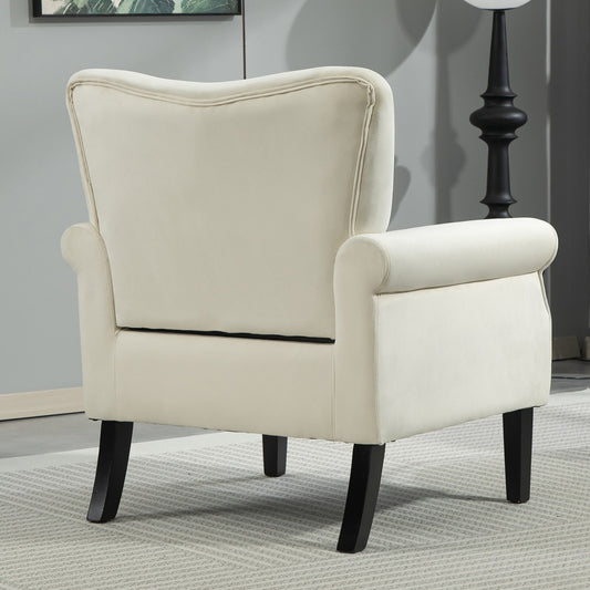 Mid-Century Modern Wingback Accent Chair, Upholstered Fabric Armchair With Sturdy Wood Legs, High-Back Padded Club Chair For Living Room Bedroom Office