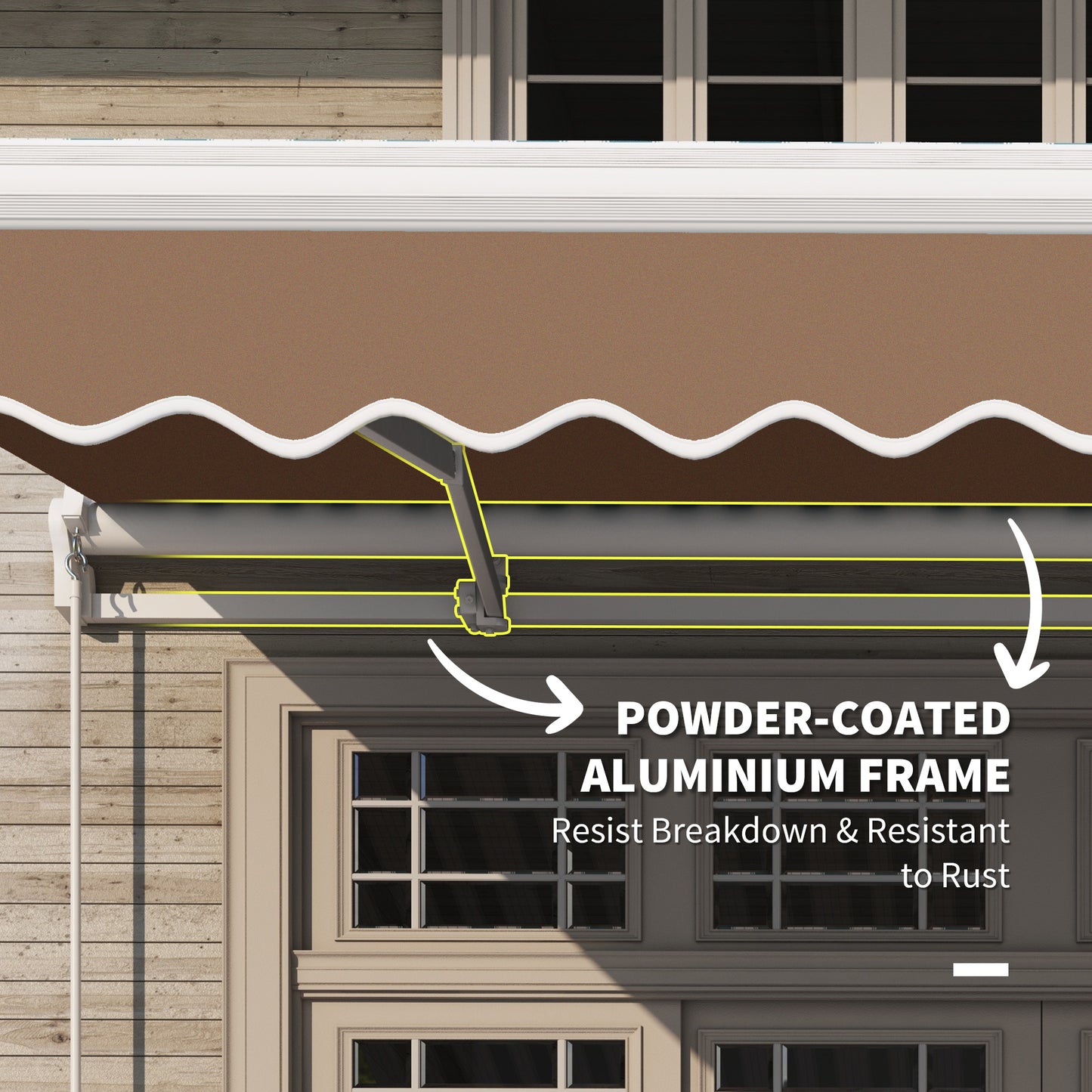 13' X 8' Retractable Awning, Patio Awnings, Sunshade Shelter W/ Manual Crank Handle, UV & Water-Resistant Fabric And Aluminum Frame For Deck, Balcony, Yard, Coffee Brown