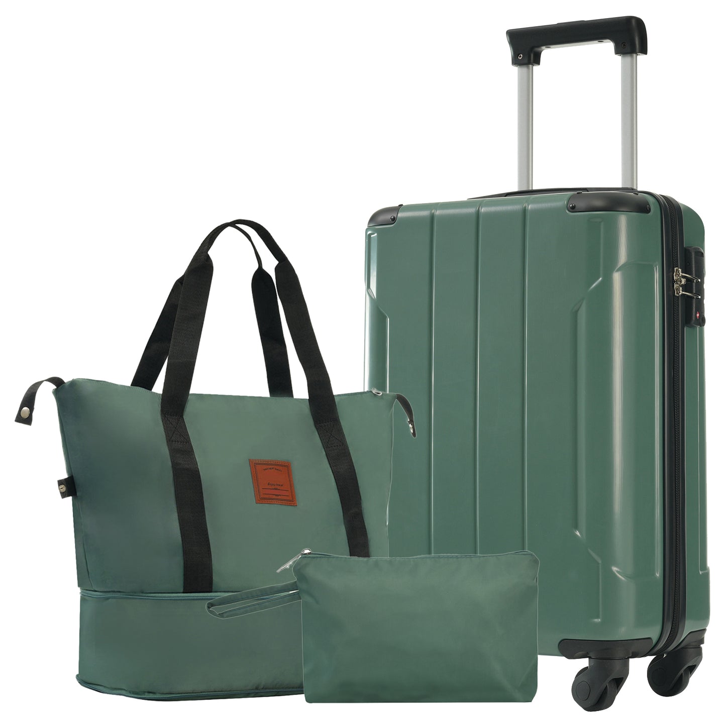 20 Inch Carry On Luggage Set 3 Piece With Spinner Wheels, Lightweight Hardshell ABS Suitcase For Weedend Getaways, Business Travel, Green