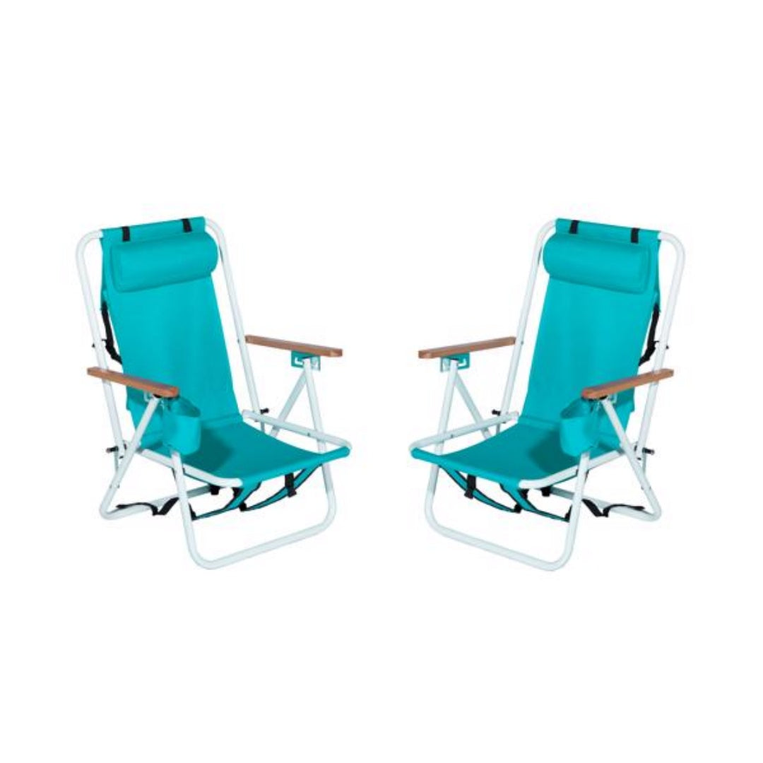 2 Pieces, Seat Height 7.9in, Width 17.7in, Depth 17.3in, Mint Green, Iron Beach Chair, Steel Tube, Oxford Fabric, 120kg, 4-level Adjustment