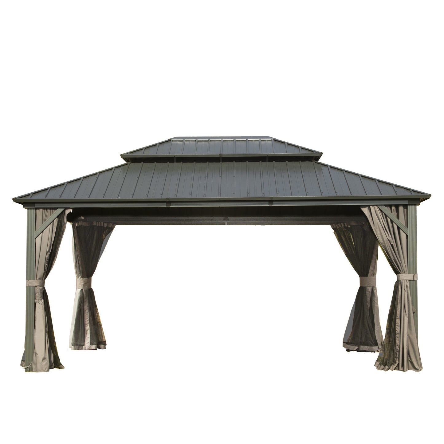 10  X 14  Hardtop Gazebo, Aluminum Metal Gazebo With Galvanized Steel Double Roof Canopy, Curtain And Netting, Permanent Gazebo Pavilion For Patio, Backyard, Deck, Lawn