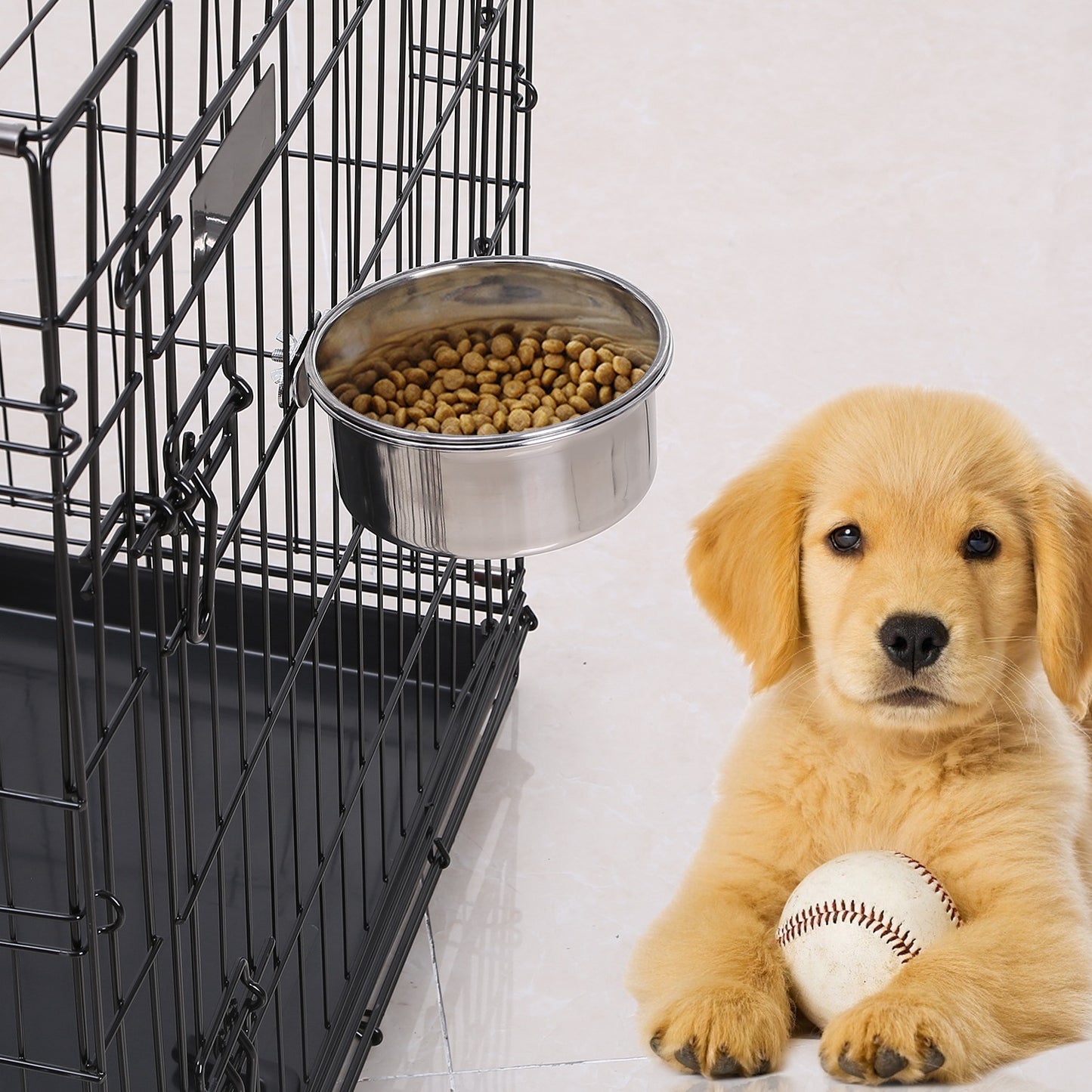 1Pc M Size Stainless Steel Dog Bowl Pets Hanging Food Bowl Detachable Pet Cage Food Water Bowl With Clamp Holder