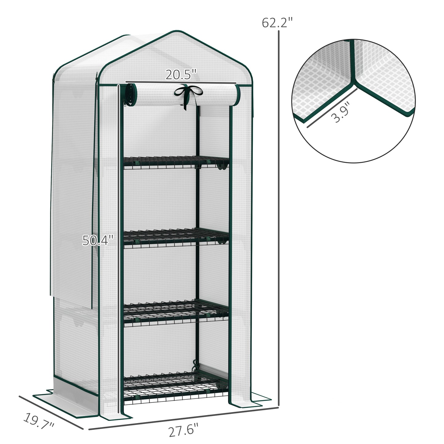 Mini Greenhouse With Screen Roof, 4 Tier Portable Small Greenhouse With High Strength PE Cover, White