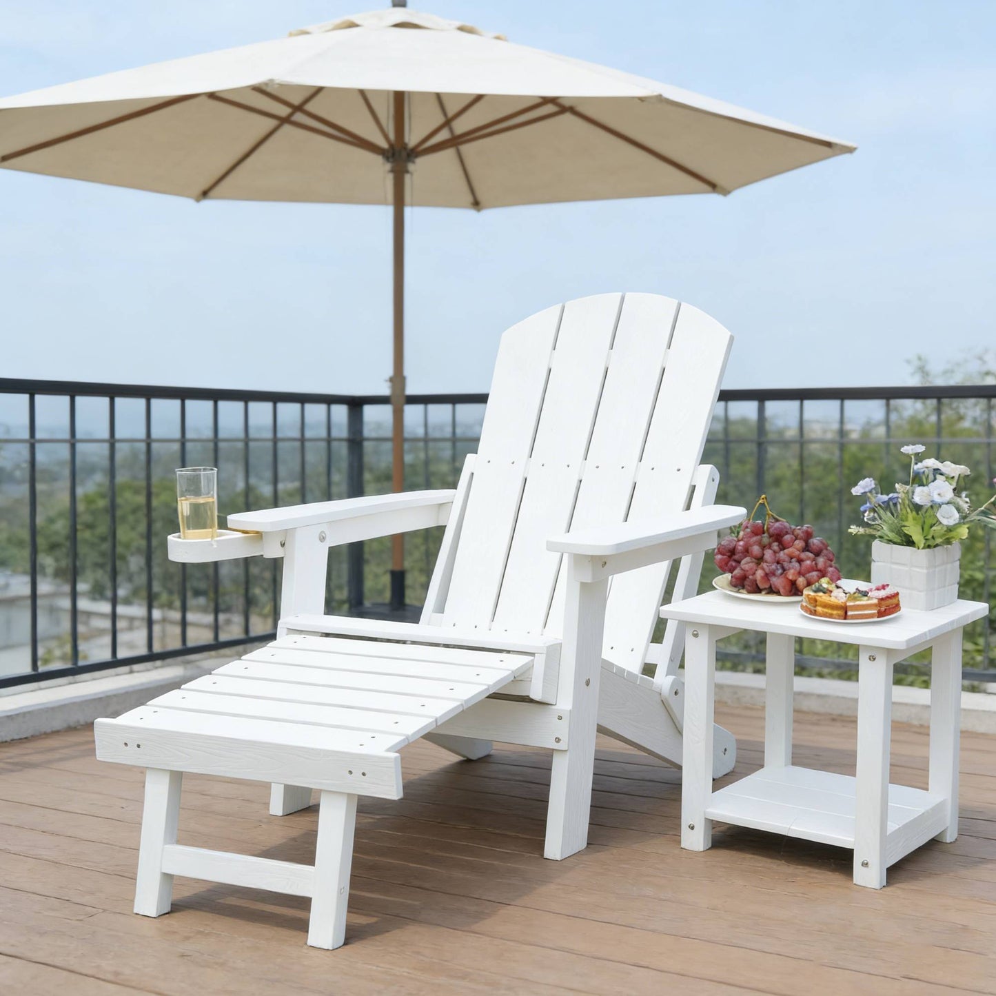 Outdoor Adjustable Lounge Chair With Cup HolderFor Patio Relaxation & Garden Leisure Gatherings,HIPS Material