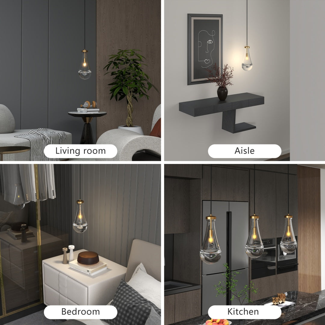 Modern Raindrop Pendant Lights, Pendant Lights For Kitchen Island, Brass Rod Dining Room Light Fixture, Clear Solid Raindrop Chandelier, Chandelier For Living Room Hallway,Not Including Bulb