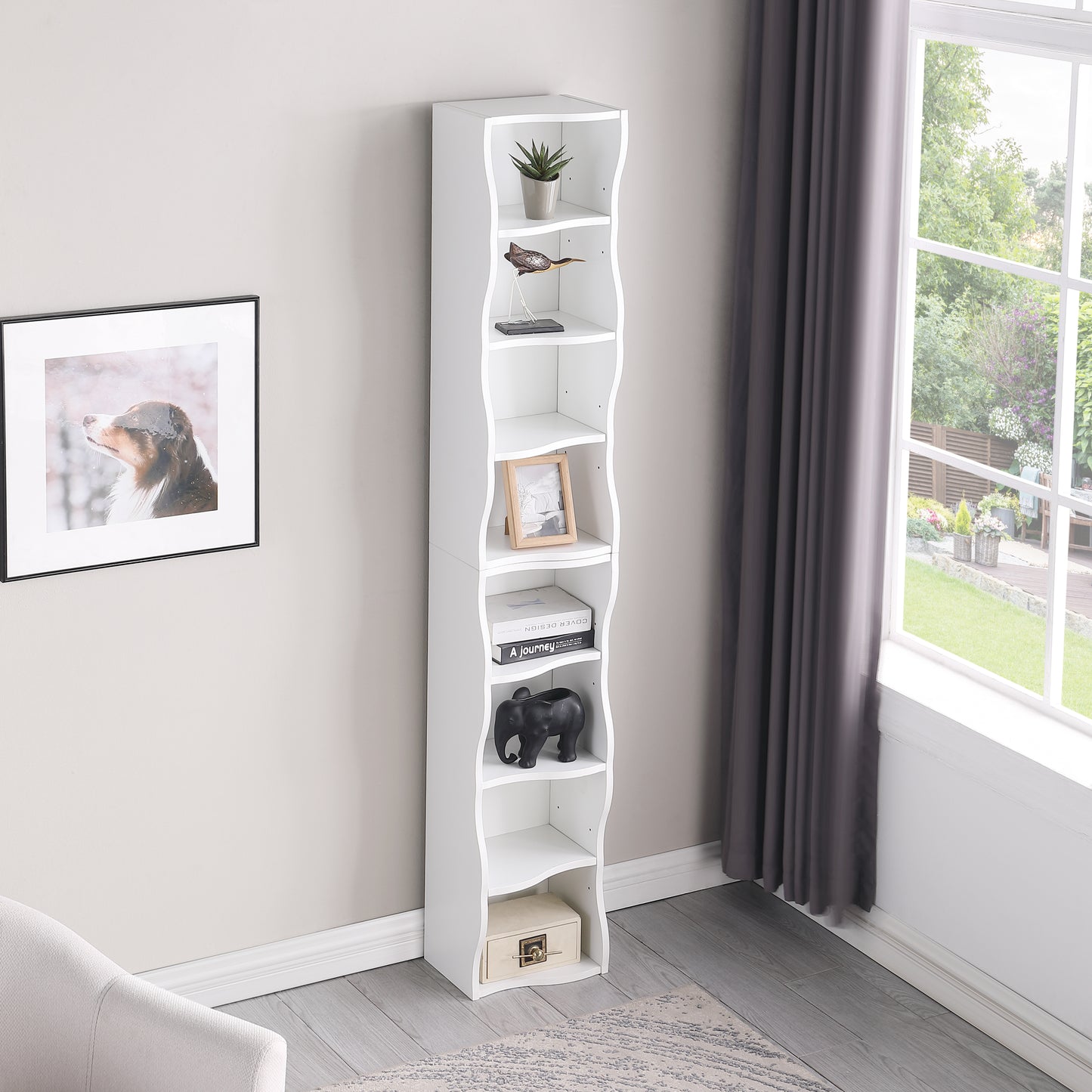 8-layer Adjustable Shelf Ultra-thin Bookshelf With A Wavy Border Design, Which Is More Aesthetically Pleasing, Is Suitable For High And Narrow, Display And Multi-functional Bookshelves In Home Offices