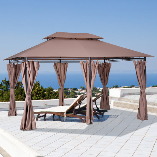 10' x 13' Patio Gazebo, Outdoor Gazebo Canopy Shelter with Curtains, Vented Roof, Steel Frame for Garden, Lawn, Backyard and Deck, Khaki