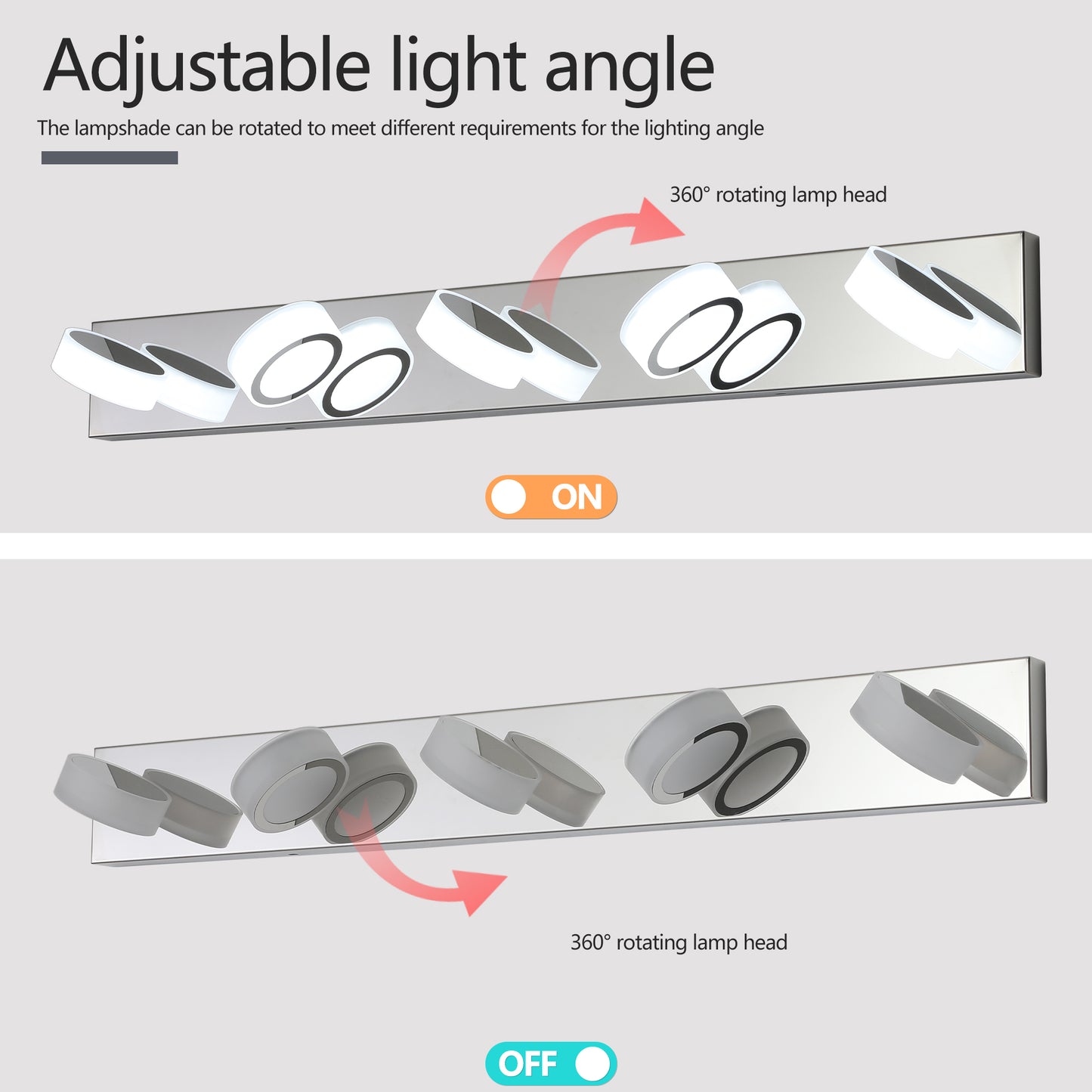 37  Modern 5-Light LED Vanity Light Fixture - Chrome Finish With Acrylic Light Shades - Energy-Efficient Bathroom Wall Sconce - Dimmable For Mirror, Shower, And Bathroom Decor
