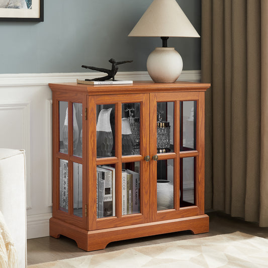 LED Curio Display Cabinet,Antique Display Cabinet With Adjustable Shelves,Retro Design Quality Showcase With Lattice Doors Elegant Bookcase And Storage Cabinet For Home Decor And Organization DARK OAK