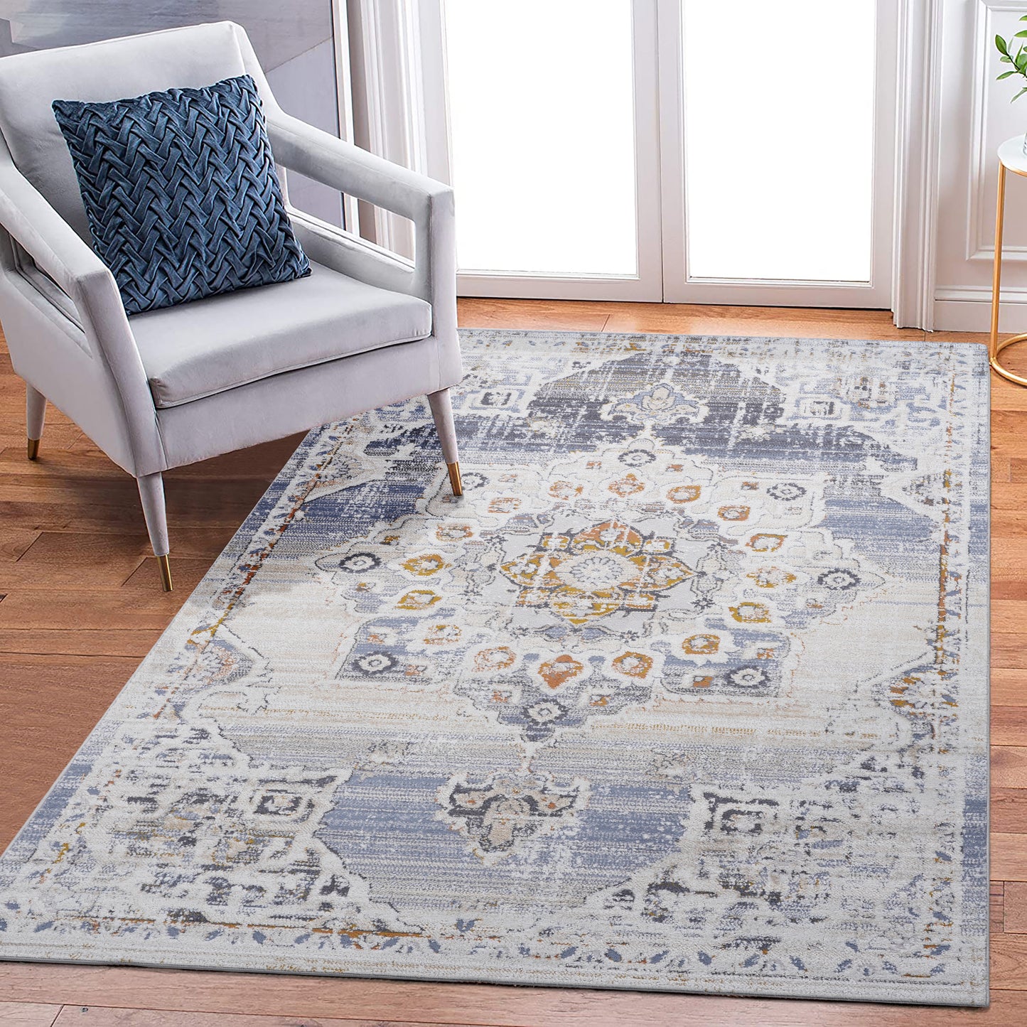 PAYAS  5X7 Cream  Gold  Medallion Area Rug
