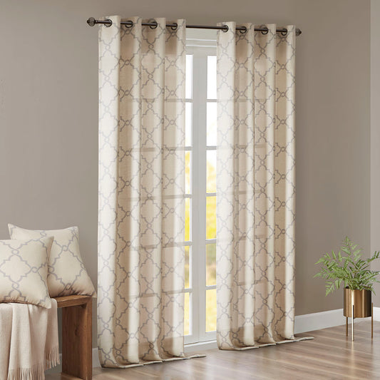 Fretwork Print Grommet Top Window Curtain Panel Only 1 Pc Panel