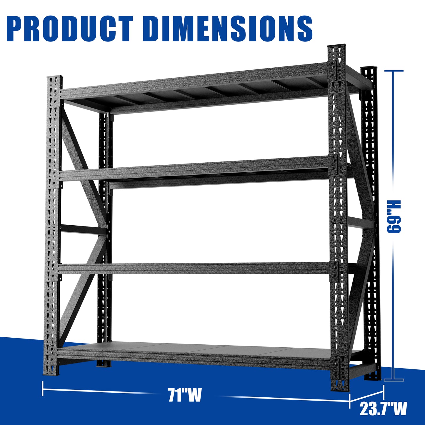 5000LBS Industrial Shelving For Warehouse, Heavy Duty Metal Adjustable Garage Shelves  69H X 71W X 23.7D  4000LBS Storage Unit, Black