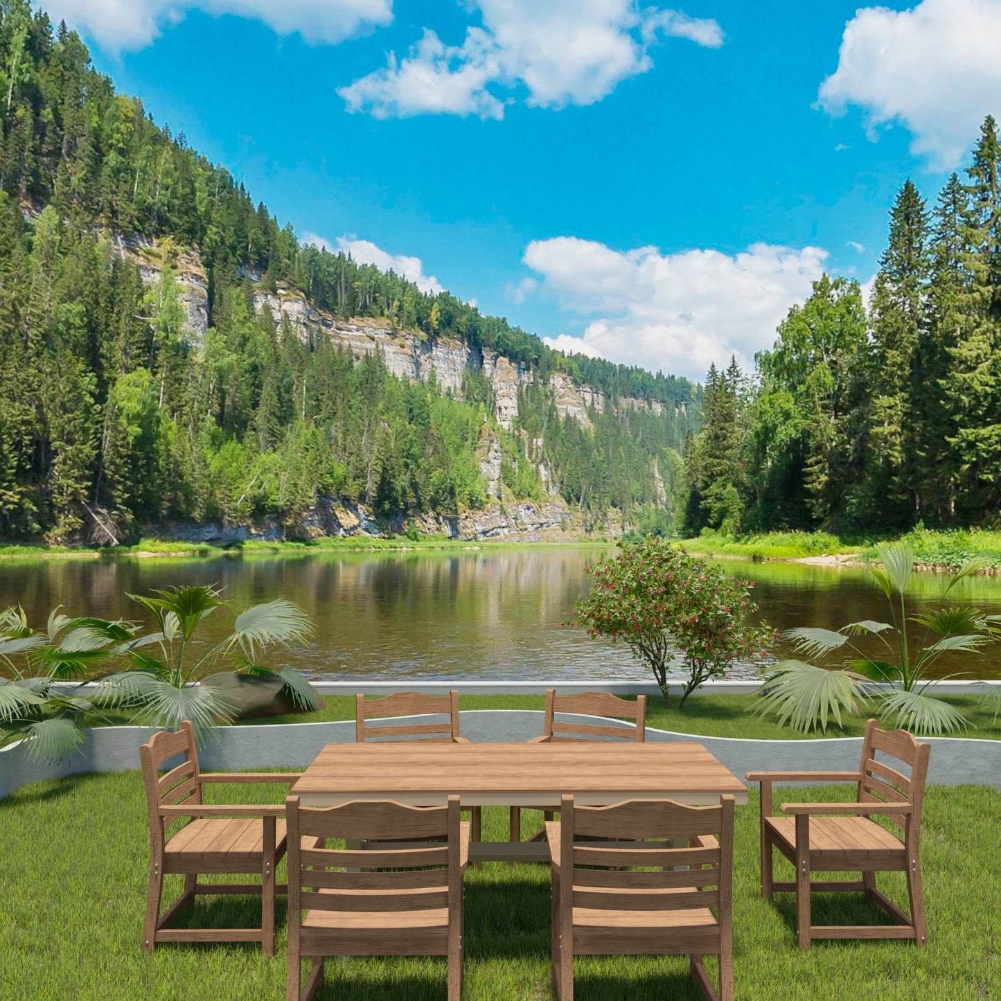 Patio Dining Chair With Armset Set Of 2,  HIPS Materialwith  Wood Grain Wexture Chair For Deck Pool Backyard, Teak