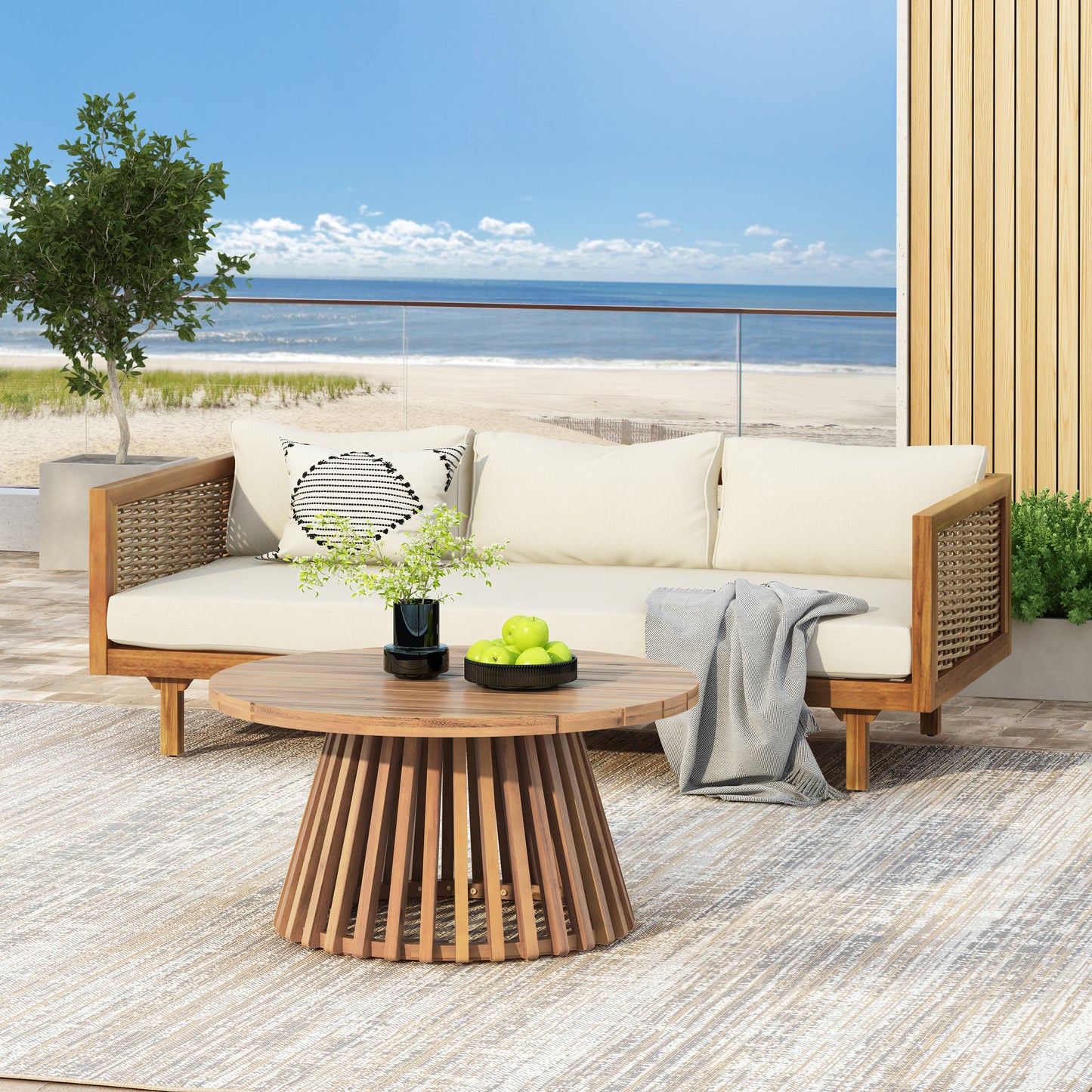 PATIO FURNITRE SETS  CLAREMONT 3 SEATER DAYBED   ACACIA WOOD TABLE