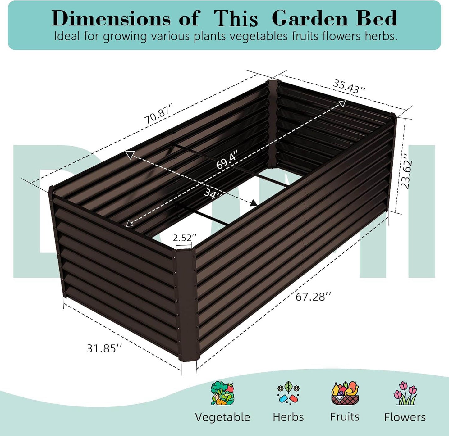 6x3x2ft Galvanized Raised Garden Bed, Outdoor Planter Garden Boxes Large Metal Planter Box For Gardening Vegetables Fruits Flowers, Brown