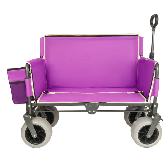 3- In- 1 Heavy- Duty Folding Wagon Cart With Bench Seat & Storage  Patent Protection- Includes 1 Ice Pack  500lbs  180L Capacity  All- Terrain Wheels For Camping  Beach  Sports  Garden  Fish  Purple