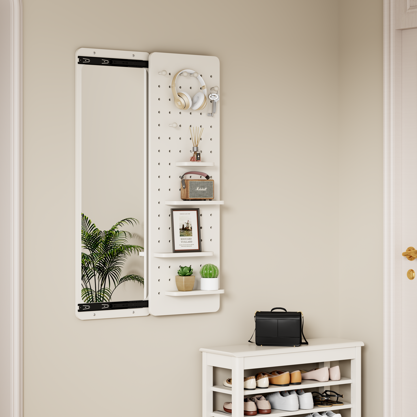 47.6 X 15.7 Inch Multi-functional Design Panel Wall-mounted Full-length Mirror, Space-saving, Can Be Pushed And Pulled. Suitable For Bedroom Living Room Entrance   White