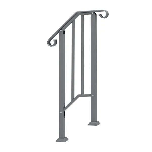 Handrails For Outdoor Steps, Iron Handrail Fits 1 Step, Transitional Handrail With Installation Kit, Silver