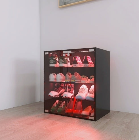 4-layer Black Shoe Cabinet With LED Lights And Bluetooth Control