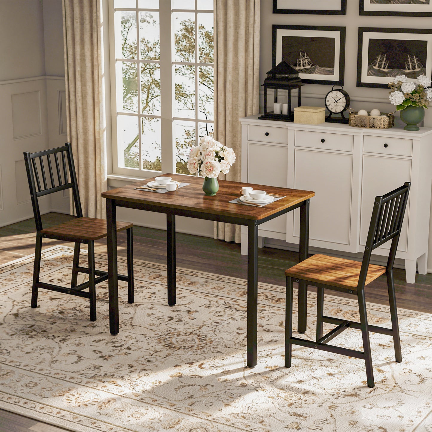 Dining Table Set, Bar Table With 2 Dining Chairs, Kitchen Table Counter With Chairs, Industrial For Kitchen Breakfast Table, Living Room, Party Room, Walnut ,35.4inL X23.6inW X 29.7inH
