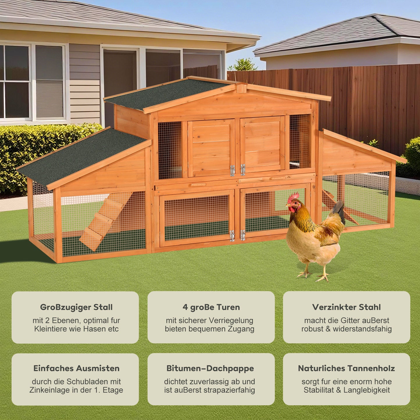 Extra-large Wooden Rabbit House, Chicken Coop, Outdoor Unit That Can Be Easily Assembled And Stable, Indoor With Cleaning Tray And Waterproof Roof, Suitable For Small And Medium-sized Rabbits And Chic